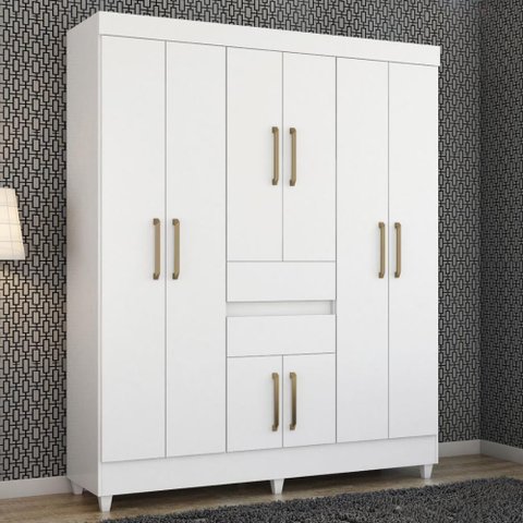 Guarda Roupa Casal 8 Portas e 2 Gavetas Paranaguá Branco