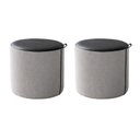 Ver imagem 1 de Kit 2 Puffs Requinte Redondos Decorativos Design Moderno Sala Premium - Couro Preto/Linho Cinza