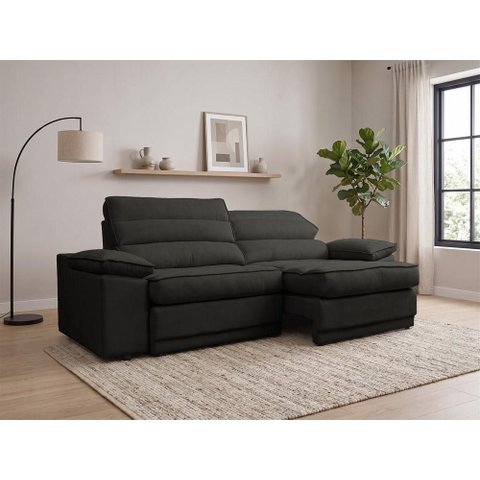 Sofá Niko 2,30m com Molas Retrátil Reclinável Velosuede - Netsofas - Chumbo