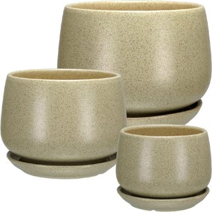 Jogo 3 Peças Cachepô Vaso Decorativo Planta Home&co Cerâmica Bege