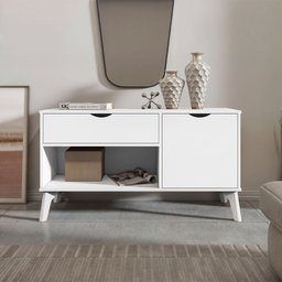 Rack Aparador com Porta e Gaveta Premium London Branco - 1