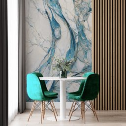 Papel de Parede Painel 3d Mármore Branco Azul Vinílico 2m Auto Colante Lavável Revestimento - 2