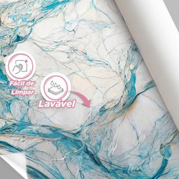 Papel de Parede Painel 3d Mármore Branco Azul Vinílico 2m Auto Colante Lavável Revestimento - 3