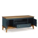 Ver imagem 2 de Rack para TV 65 Polegadas Madeira Maciça 2 Portas 1 Gaveta Rústico 149cm Azul Petróleo - Apaixone & Decore