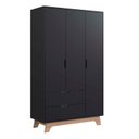 Ver imagem 2 de Guarda-Roupa Infantil 3 Portas e 2 Gavetas 100% MDF Alice Preto/Louro Freijó Grann