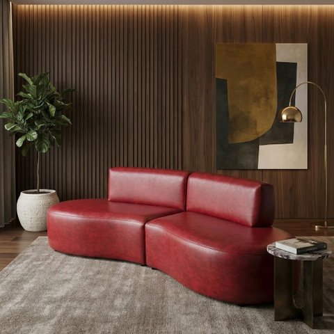 Sofá Orgânico Módulo Curvo Savana 02 Metros Corino Modena Vermelho - Montanari'S Decor