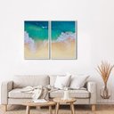 Ver imagem 1 de Quadro Decorativo Paisagem Praia Maré Alta com 2 Telas de Parede para Sala Quarto Escritório 60cm x Com Vidro