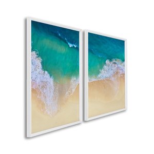 Quadro Decorativo Paisagem Praia Maré Alta com 2 Telas de Parede para Sala Quarto Escritório 60cm x Sem Vidro