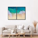Ver imagem 1 de Quadro Decorativo Paisagem Praia Maré Alta com 2 Telas de Parede para Sala Quarto Escritório 60cm x Com Vidro