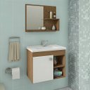 Ver imagem 1 de Conjunto Gabinete de Banheiro com Cuba Mármore e Espelheira:amendoa/branco