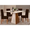 Ver imagem 1 de Conjunto: Mesa Sala Jantar Fler Tampo Madeirado C/ Vidro 90x90cm e 4 Cadeiras Zoe Freijo/off White
