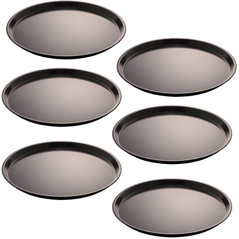 Jogo de 6 Formas Antiaderente Assadeiras de Pizza Redonda 36x1,5cm Preta em Aço Carbono Lyor Jogo de 6 Formas Antiaderente Assadeiras de Pizza Redonda 36x1,5cm Preta em Aço Carbono Lyor