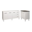 Ver imagem 1 de Armário Cozinha Balcão Gabinete de Pia 160 Cm Estela e Balcão Fran para Fogão Cooktop 4 Bocas Branco