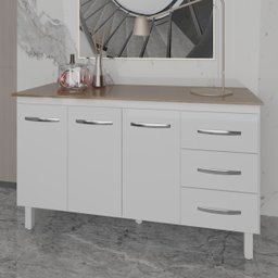 Balcão Gabinete Armário Cozinha Carine Branco com Tampo Tampão 140 Cm Mobília Decor Savana - 3