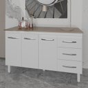 Ver imagem 3 de Balcão Gabinete Armário Cozinha Carine Branco com Tampo Tampão 140 Cm Mobília Decor Savana