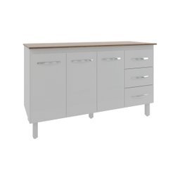 Balcão Gabinete Armário Cozinha Carine Branco com Tampo Tampão 140 Cm Mobília Decor Savana - 1