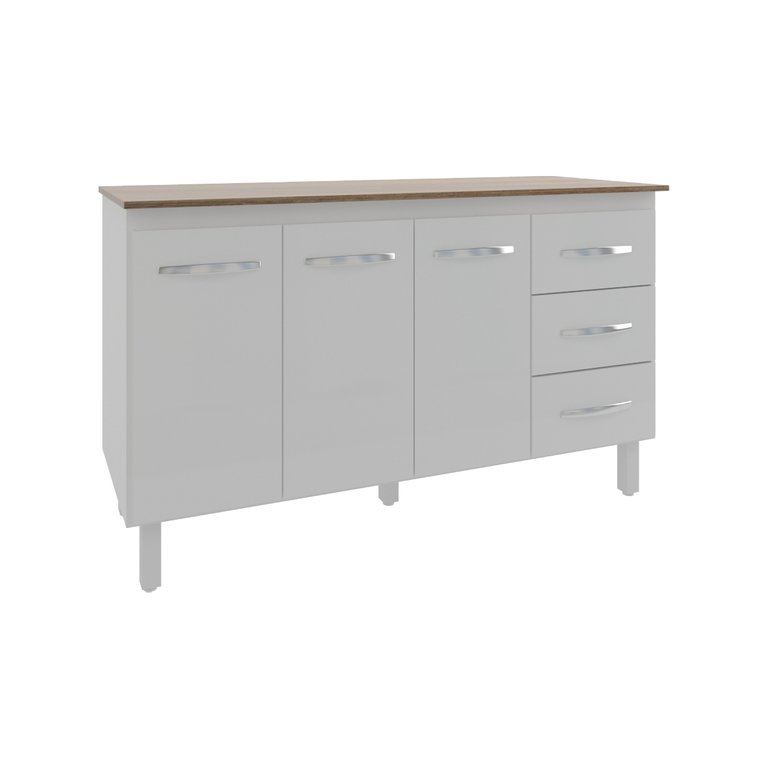Balcão Gabinete Armário Cozinha Carine Branco com Tampo Tampão 140 Cm Mobília Decor Savana Balcão Gabinete Armário Cozinha Carine Branco com Tampo Tampão 140 Cm Mobília Decor Savana