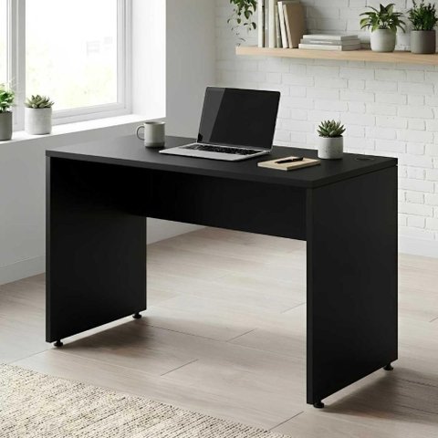 Escrivaninha Retangular Mesa Escritorio Pe Painel sem Gavetas MDF MDP 120cm Preto
