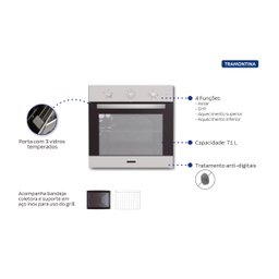 Forno Elétrico de Embutir Tramontina Inox Basic 60 F4 em Aço Inox 4 Funções 71 L - 3