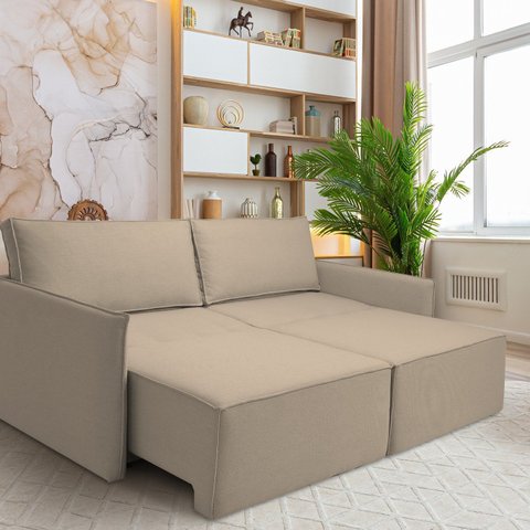 Sofá para Sala de Estar Retrátil 198cm x 85cm Tecido Safira Paris Bege