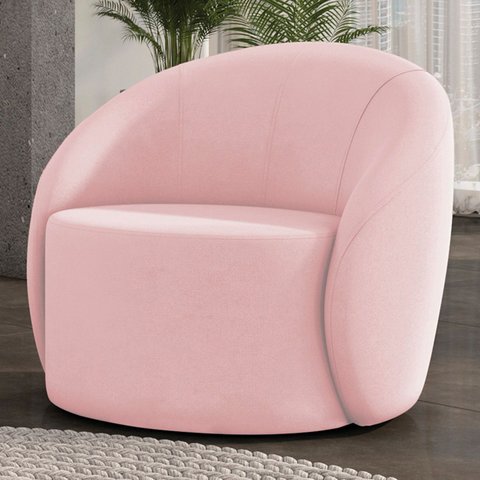 Poltrona Sala Giratória Redonda 91cm Steve Suede Rosa Bebê I01 - Mpozenato