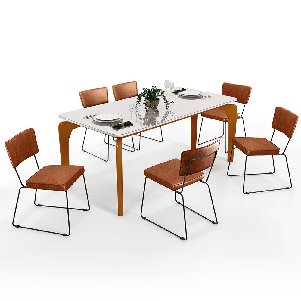 Mesa de Jantar Classic 160×80 com 6 Cadeiras Lisboa Cinza - Cinamomo / Off  White
