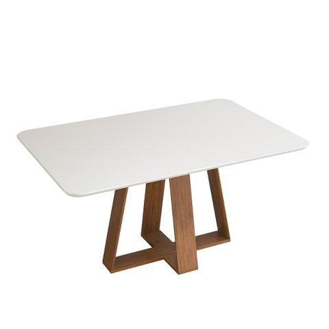 Mesa de Jantar Retangular Tampo Chanfrado Curvo 160x90 Dj Móveis Kiara Freijó Tampo Off White