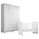 Ver imagem 1 de Berço Americano Mini Cama Mel com Guarda Roupa Duda 4 Portas Branco Brilho - Phoenix Baby