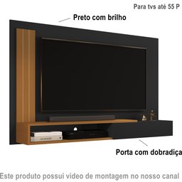 Painel até 55 Polegadas com Porta Mateus Cor Preto / Nature - Comprar Moveis em Casa - 2