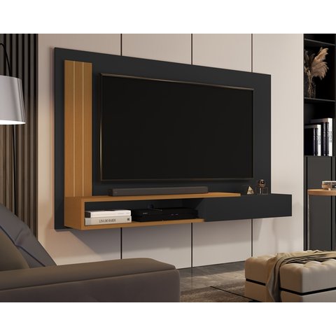 Painel até 55 Polegadas com Porta Mateus Cor Preto / Nature - Comprar Moveis em Casa
