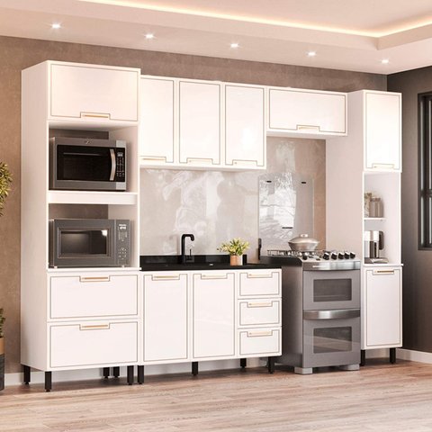 Armário de Cozinha Modulada Completa 5 Peças 310cm sem Tampo 100% Mdf Amara Politorno Móveis