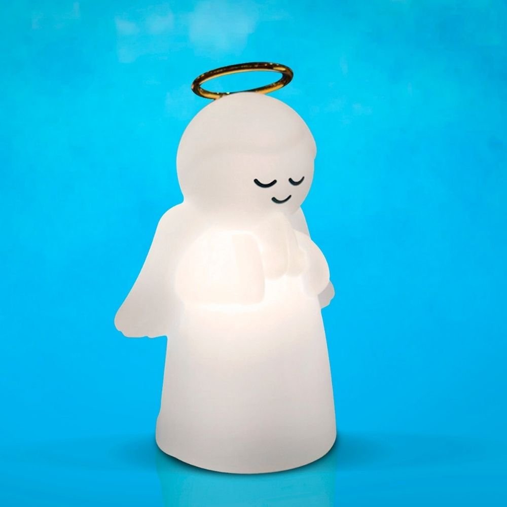 Luminária Abajur Mesa Quarto Infantil Anjo da Guarda Anjinho Auréola Branco Bivolt - 3