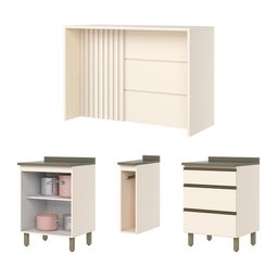 Kit Ilha Gourmet Connect com Balcões 60cm e Porta Toalha Off White - Móveis Henn - 5