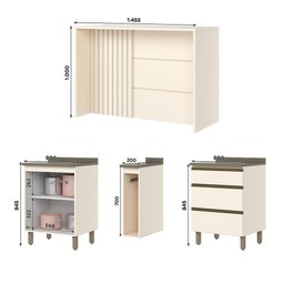 Kit Ilha Gourmet Connect com Balcões 60cm e Porta Toalha Off White - Móveis Henn - 6