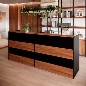 Balcões para Recepção Atendimento Escritório 240 Cm F5 Cor:nogal com Preto