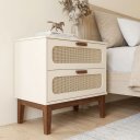 Ver imagem 2 de Mesa de Cabeceira 2 Gavetas Santorini MDF Off White 60cm com Pés em Madeira Maciça