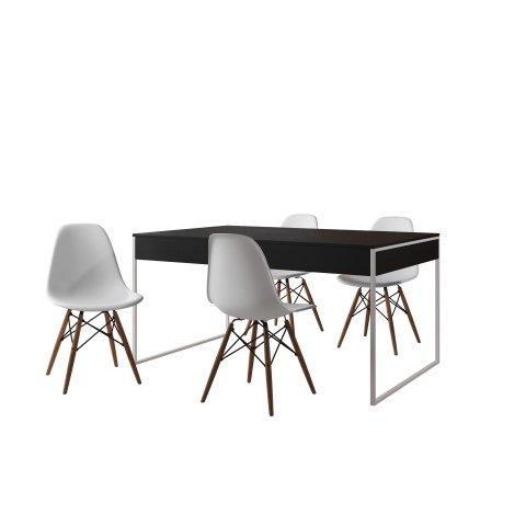 Conjunto Industrial Filadelfia 120x75 Ferro Branco Tampo Preto 4 Cadeiras Branca