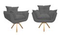 Ver imagem 1 de Kit 2 Poltronas Decorativa Opala Base Giratória Suede Cinza Ms Decor