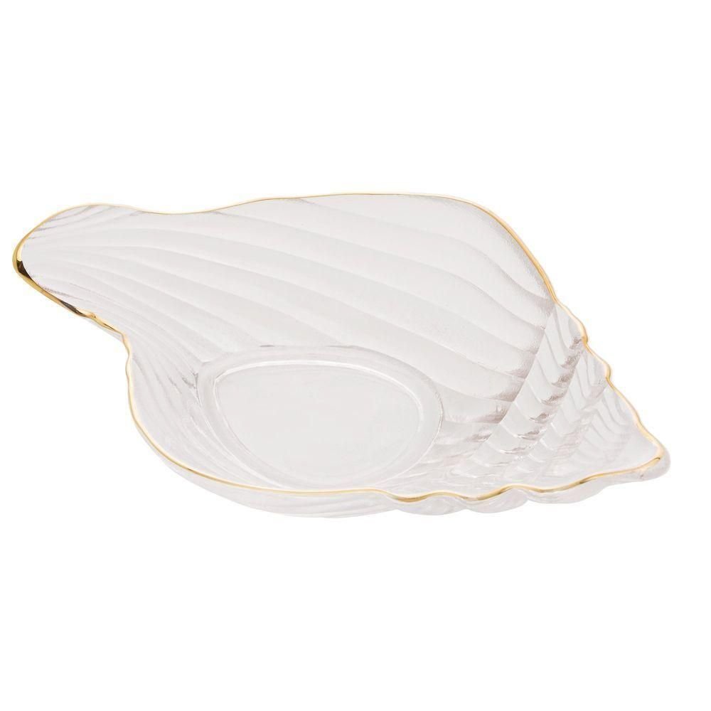 Bowl de Vidro Concha com Filete Trompete Dourado 20cm X 12cm - Wolff - 1