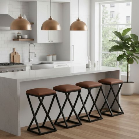 Kit 4 Banqueta Banco Baixa Bancada 50 Cm Cozinha Bar Corino:marrom