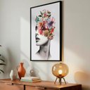 Ver imagem 1 de Quadro Decorativo Coleção Florais - Mulher Floral Cor:moldura Preta;título:40x60 com Vidro Acrílico