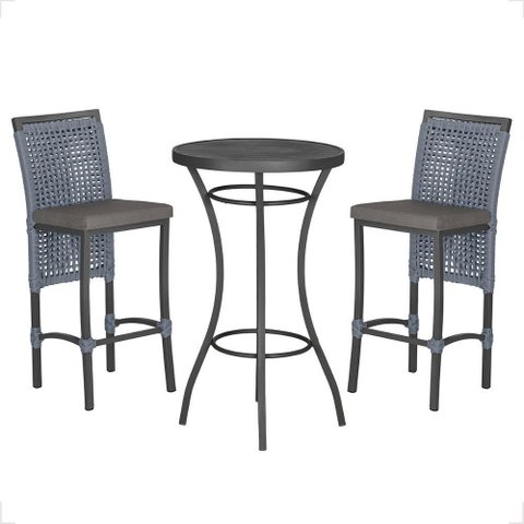 Mesa Bistro e 2 Banquetas Roma Preta Corda Náutica 11 Trama Original