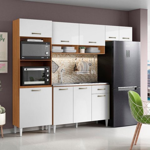 Cozinha Compacta Atenas com Balcão 120cm sem Tampo Cinamomo Branco Aramóveis