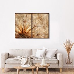 Quadro Decorativo Dente de Leão Marrom com 2 Telas de Parede para Sala Quarto Escritório 60cm X 90cm Com Vidro - 2