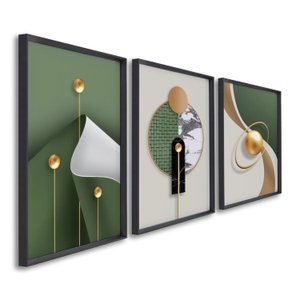Quadro Decorativo Geométrico Formas Abstratas com 3 Telas de Parede para Sala Quarto Escritório 60cm Sem Vidro
