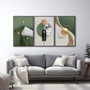 Ver imagem 1 de Quadro Decorativo Geométrico Formas Abstratas com 3 Telas de Parede para Sala Quarto Escritório 60cm Sem Vidro