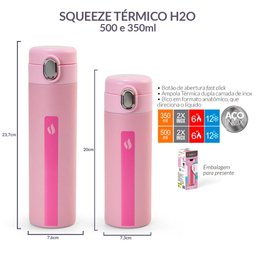 Squeeze Térmico H2o Aço Inox 500 Ml Rosa Termopro - 6