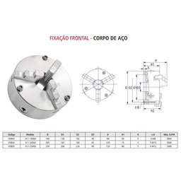Placa para Torno em Aço 3 Castanhas Universal 250mm-frontal - 4