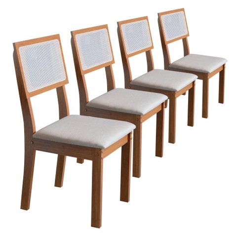 Conjunto 4 Cadeiras para Sala de Jantar Clara de Madeira MDF com Telinha Tipo Ratan
