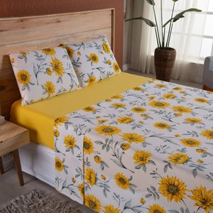 Lençol King em Malha Fio Penteado Algodão 4 Peças - Amarelo Casa Show Enxovais